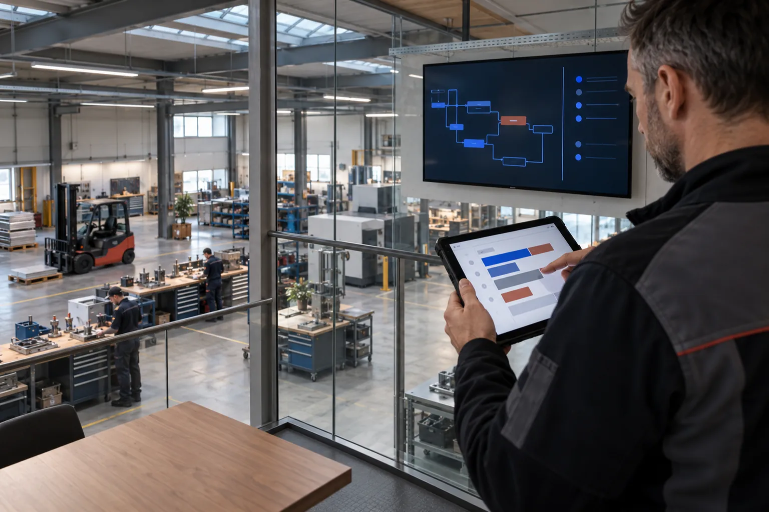 A task overview on a tablet in a workshop